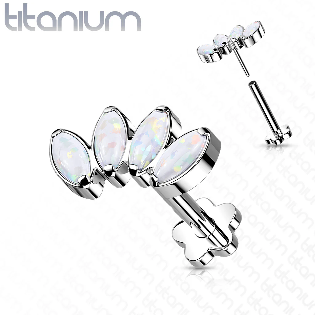Implant Titanium Threadless Push-In Opal Petal Labret Flower Base Stud - Image 3