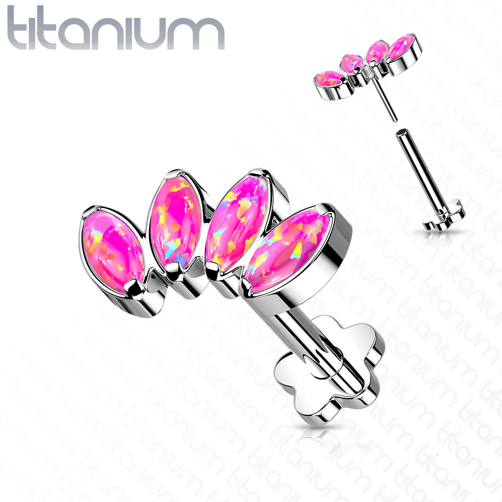 Implant Titanium Threadless Push-In Opal Petal Labret Flower Base Stud - Image 4