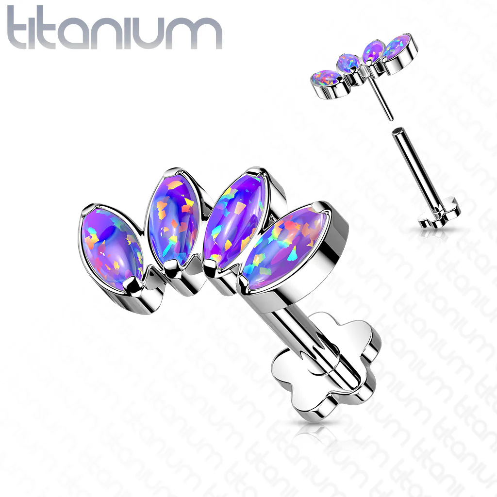 Implant Titanium Threadless Push-In Opal Petal Labret Flower Base Stud - Image 5