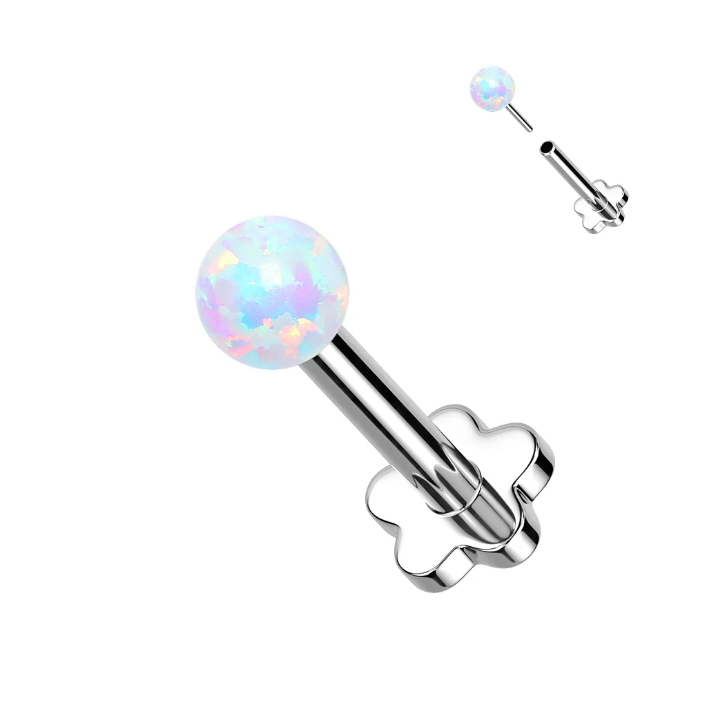 Titanium Threadless Push-In Opal Ball Top Labret Cartilage Tragus - Image 5