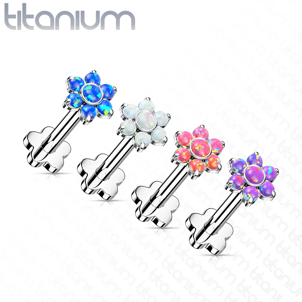 Implant Titanium Threadless Push-In Opal Flower Labret Flower Base Stud - Image 2