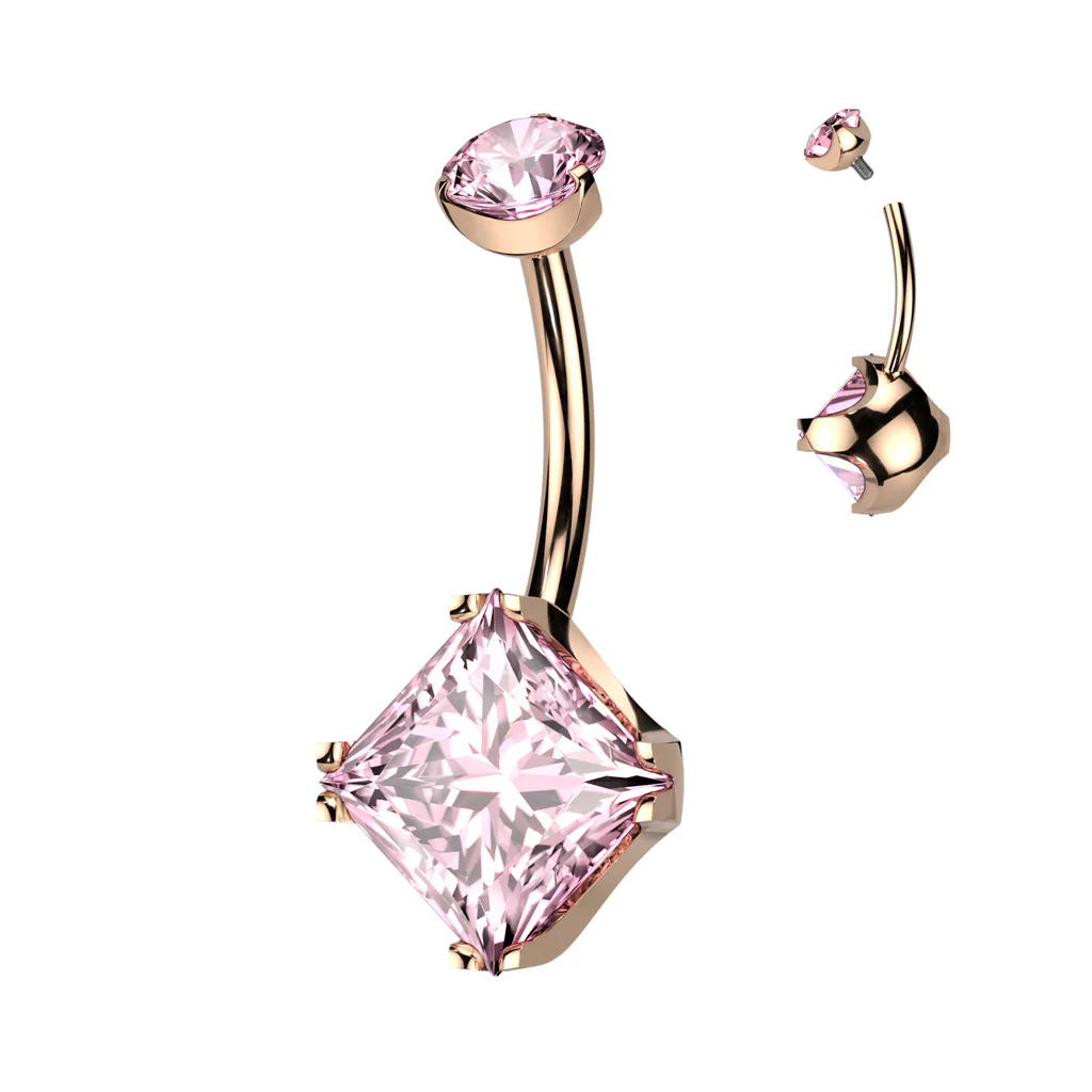 Titanium Internally Threaded Prong Set Diamond CZ Belly Button Ring - Image 4