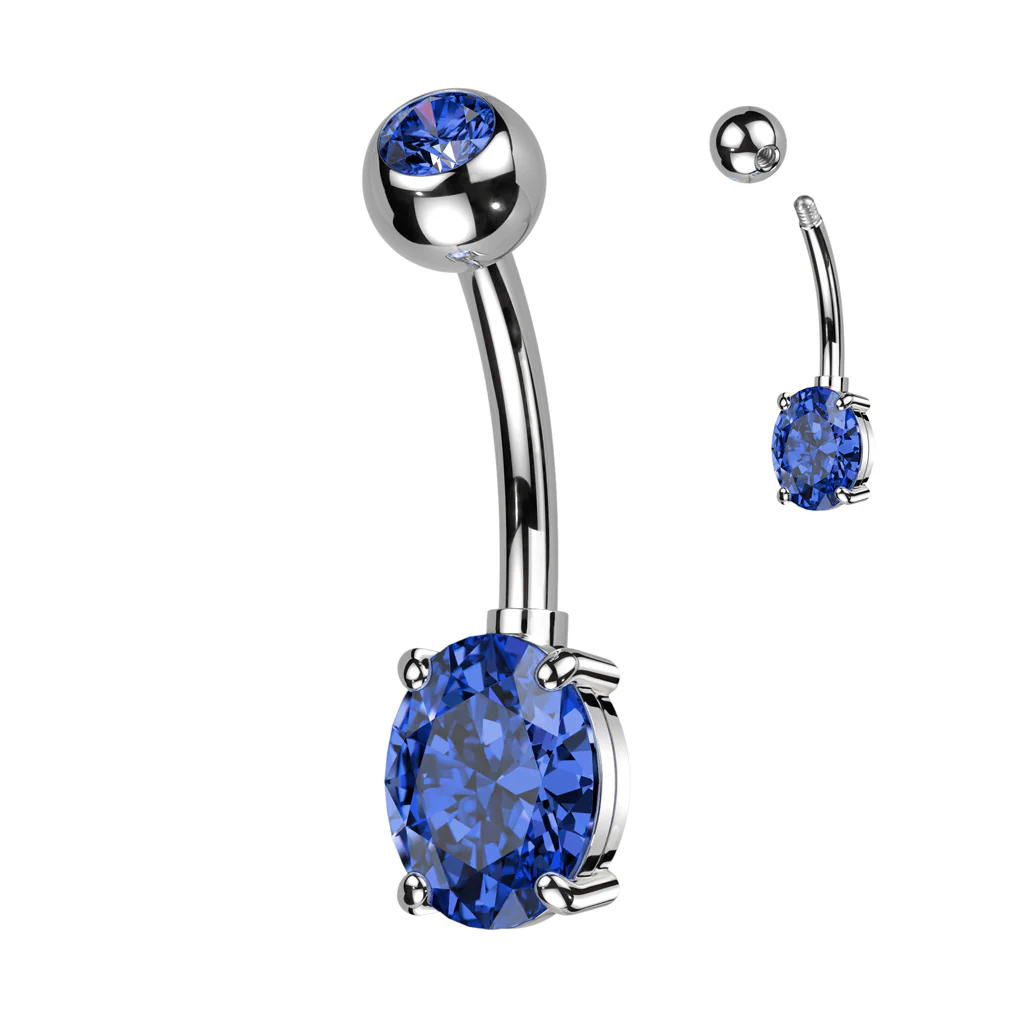 Titanium With CZ Top Ball & Oval Prong Set CZ Belly Button Ring - Image 5