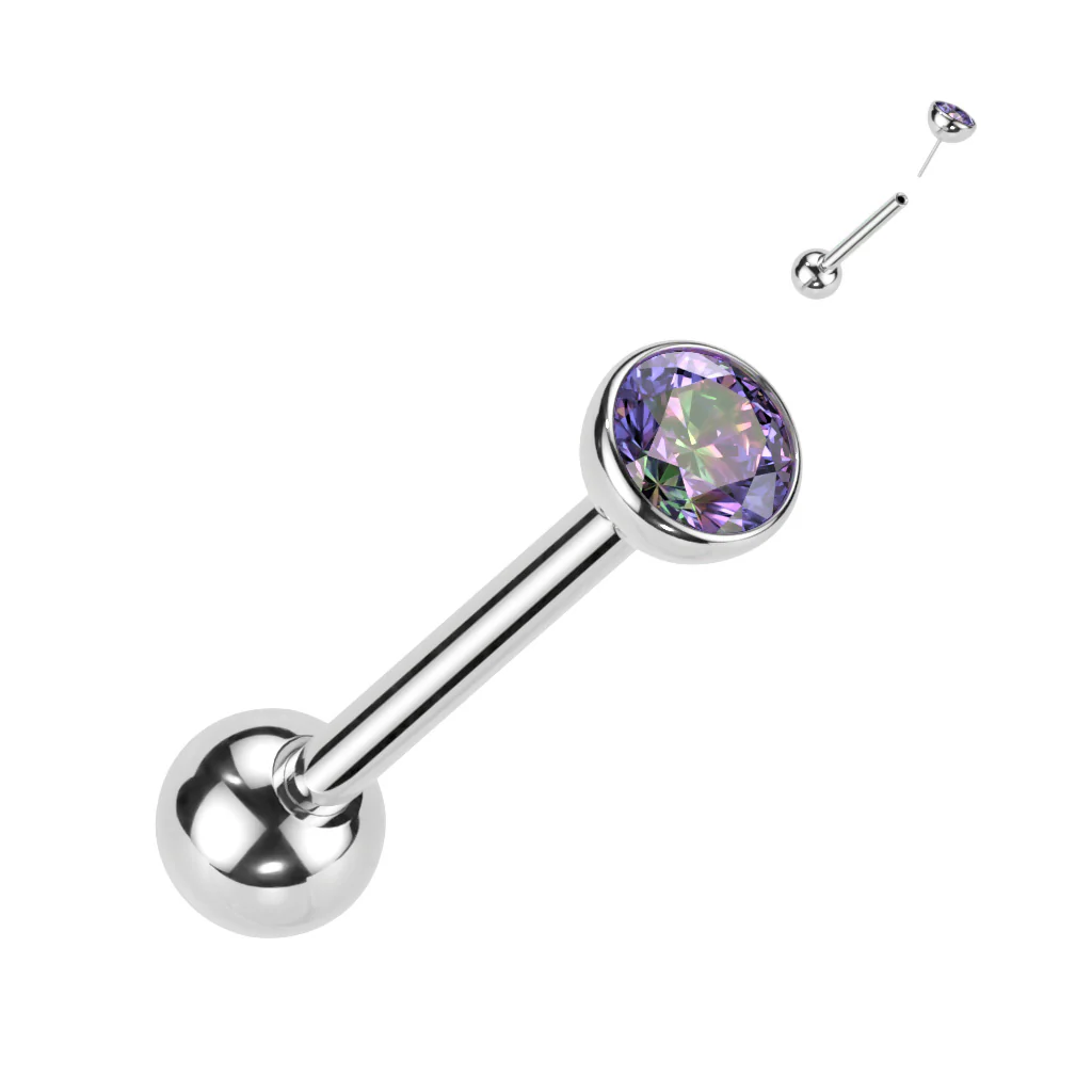 Implant Titanium Threadless Push In Barbells CZ Tongue Rings - Image 3