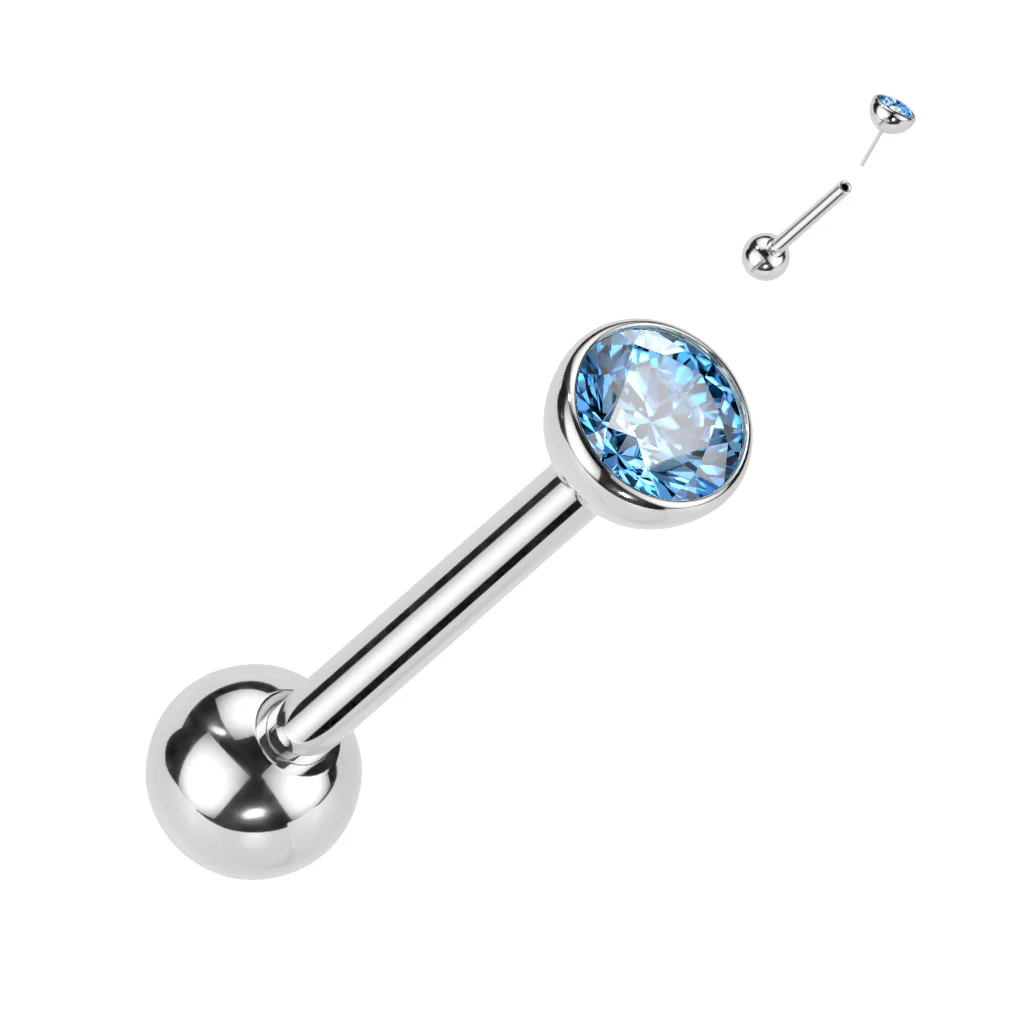 Implant Titanium Threadless Push In Barbells CZ Tongue Rings - Image 4