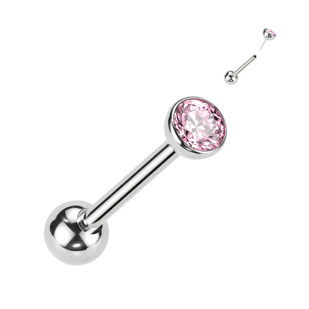Implant Titanium Threadless Push In Barbells CZ Tongue Rings - Image 5