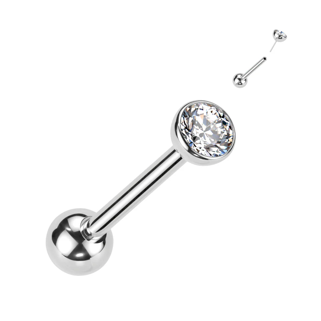 Implant Titanium Threadless Push In Barbells CZ Tongue Rings - Image 6