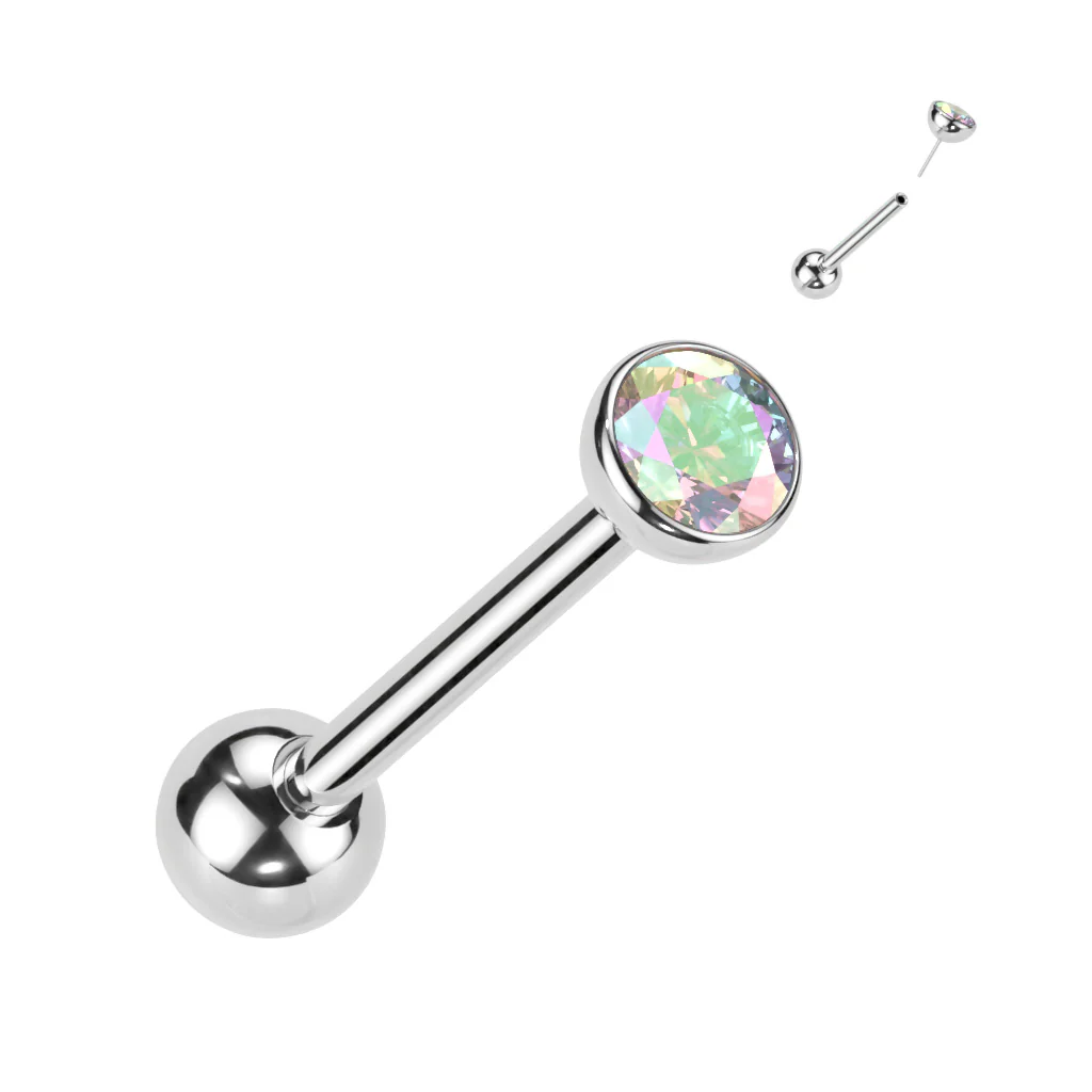 Implant Titanium Threadless Push In Barbells CZ Tongue Rings - Image 7