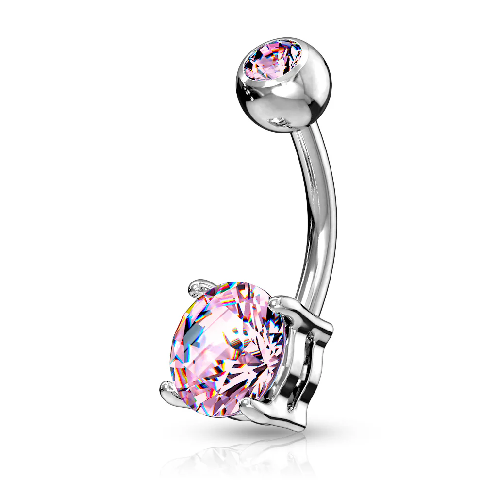 Double Gemmed Solitaire Round CZ Surgical Steel Belly Button Navel Rings - Image 5