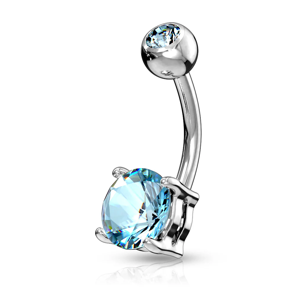 Double Gemmed Solitaire Round CZ Surgical Steel Belly Button Navel Rings - Image 6