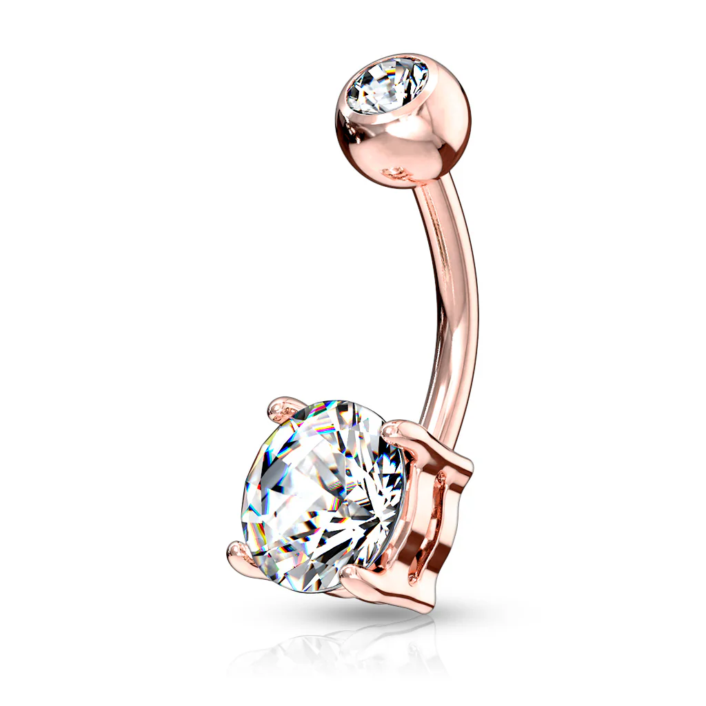 Double Gemmed Solitaire Round CZ Surgical Steel Belly Button Navel Rings - Image 7