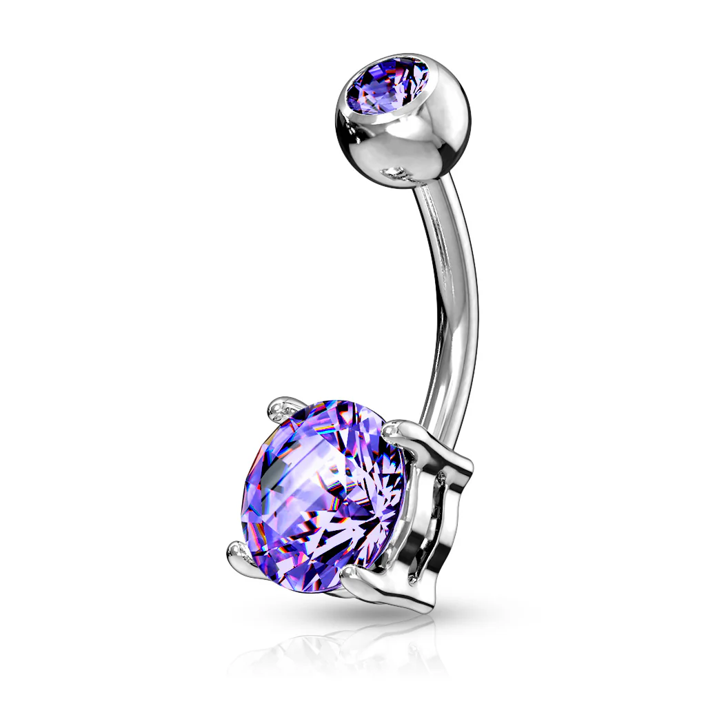 Double Gemmed Solitaire Round CZ Surgical Steel Belly Button Navel Rings - Image 8