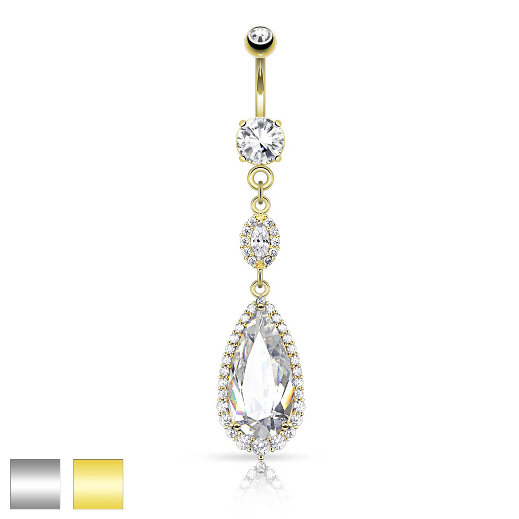 Teardrop CZ Chandelier Dangle Navel Belly Button Ring