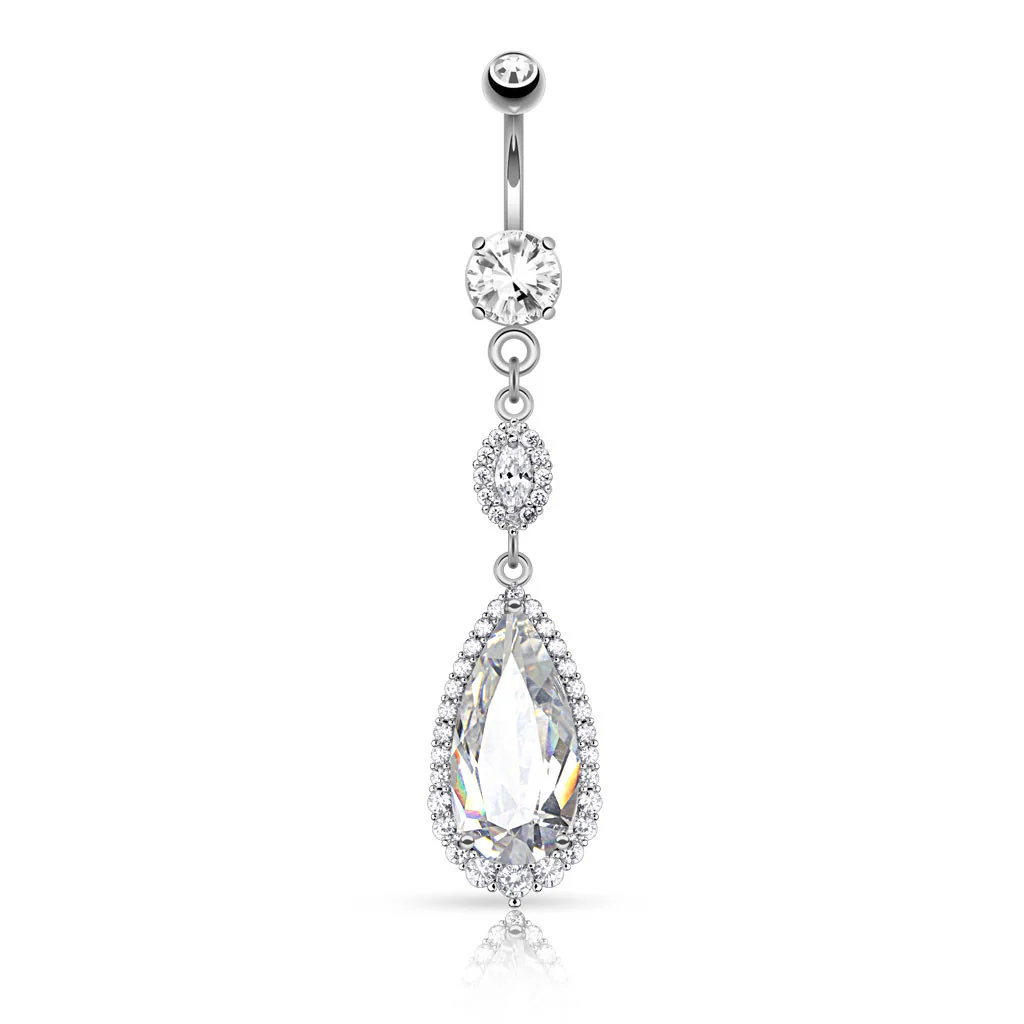 Teardrop CZ Chandelier Dangle Navel Belly Button Ring - Image 2