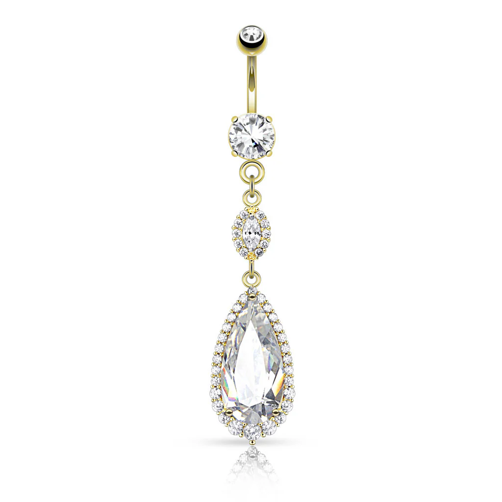 Teardrop CZ Chandelier Dangle Navel Belly Button Ring - Image 3