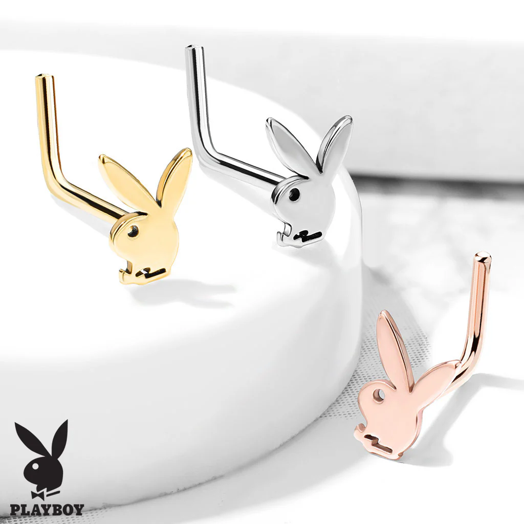 Licensed Playboy Bunny Gold Steel L Bend Nose Bone Studs Rings - Image 2