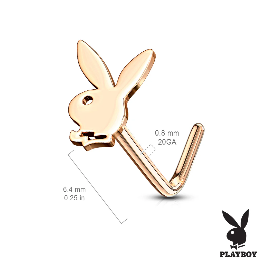Licensed Playboy Bunny Gold Steel L Bend Nose Bone Studs Rings - Image 3