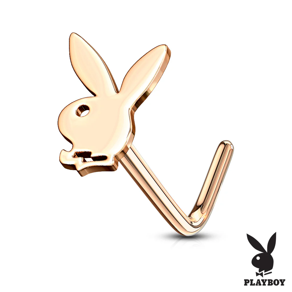 Licensed Playboy Bunny Gold Steel L Bend Nose Bone Studs Rings - Image 4