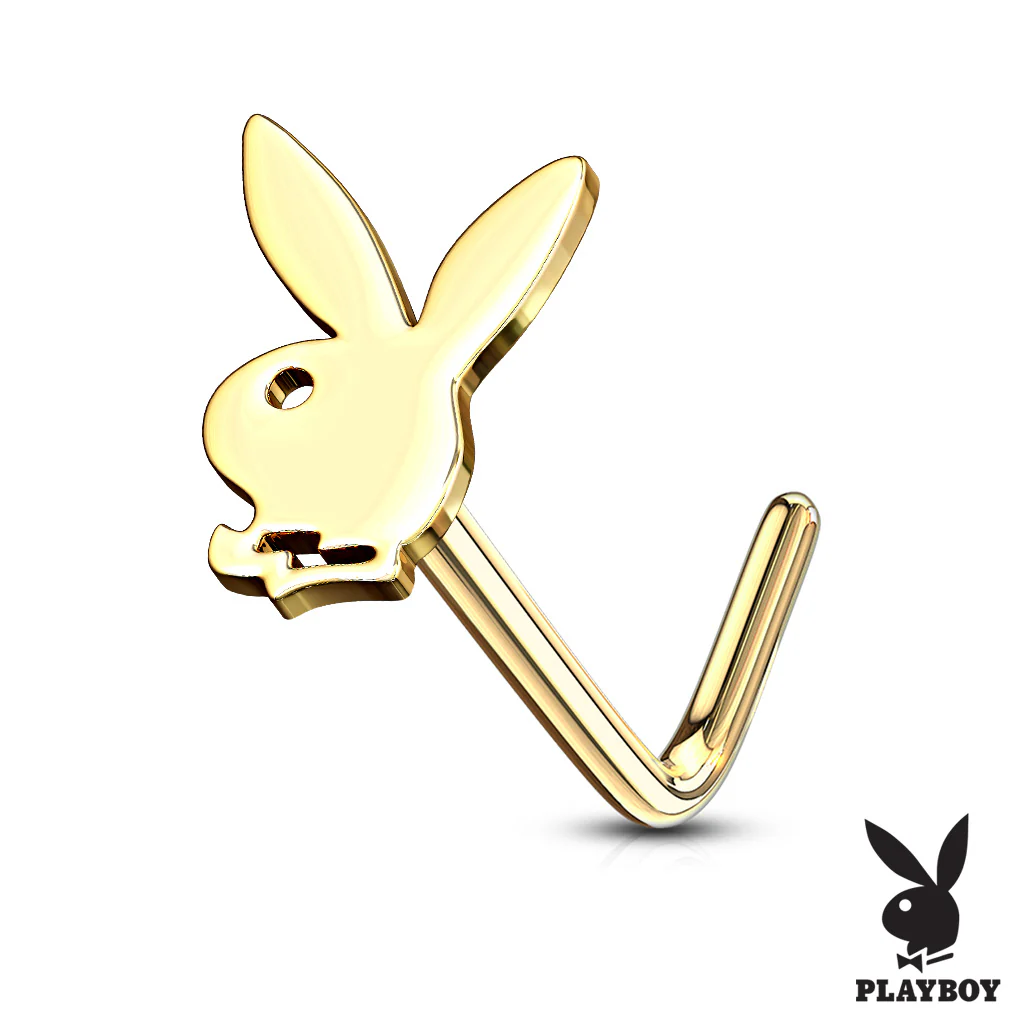 Licensed Playboy Bunny Gold Steel L Bend Nose Bone Studs Rings - Image 5