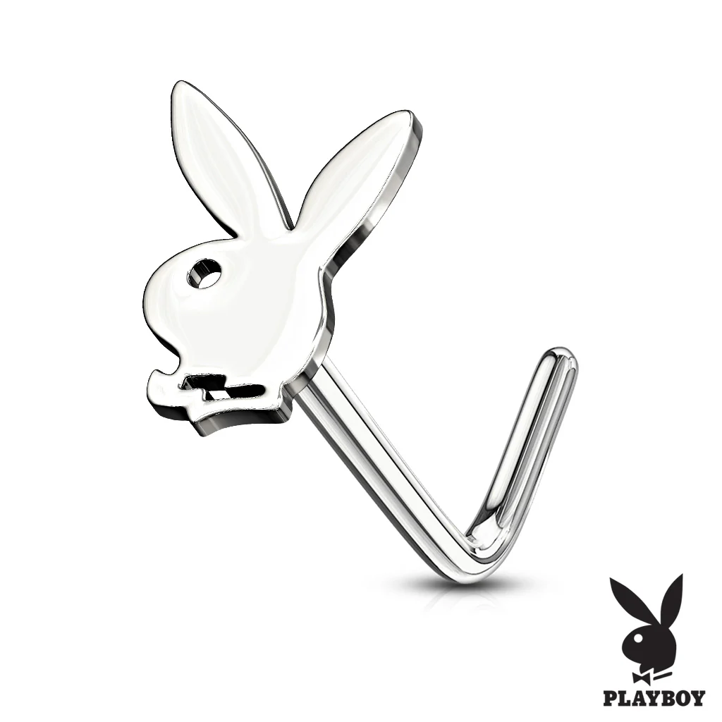 Licensed Playboy Bunny Gold Steel L Bend Nose Bone Studs Rings - Image 6