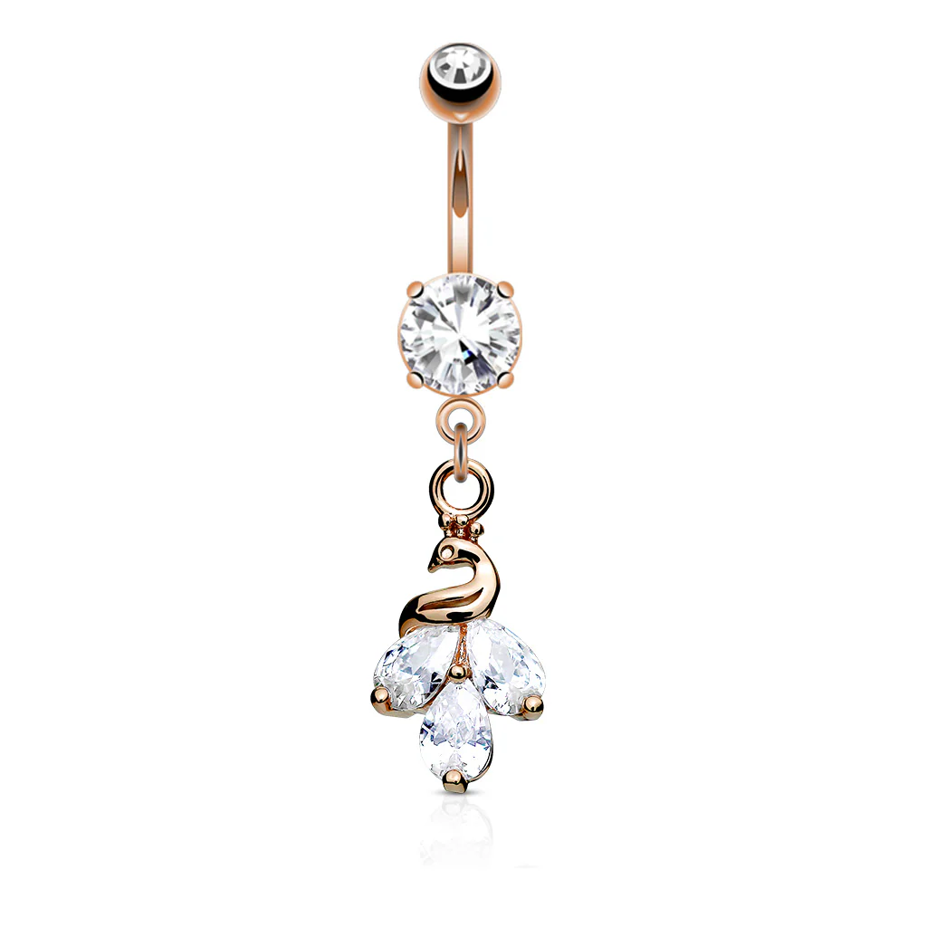 Cluster CZ Peacock Dangle Round Prong Set CZ Belly Button Navel Rings - Image 2