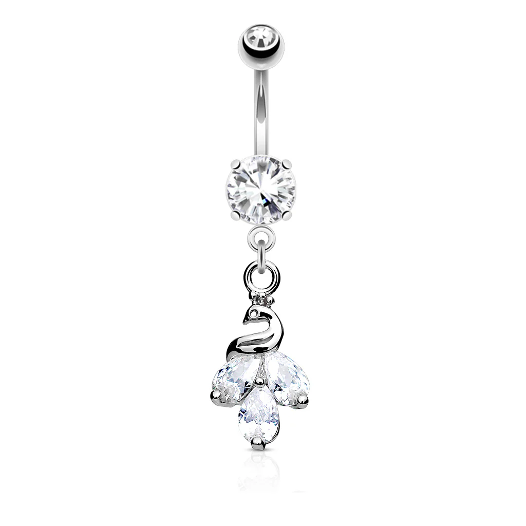 Cluster CZ Peacock Dangle Round Prong Set CZ Belly Button Navel Rings - Image 3