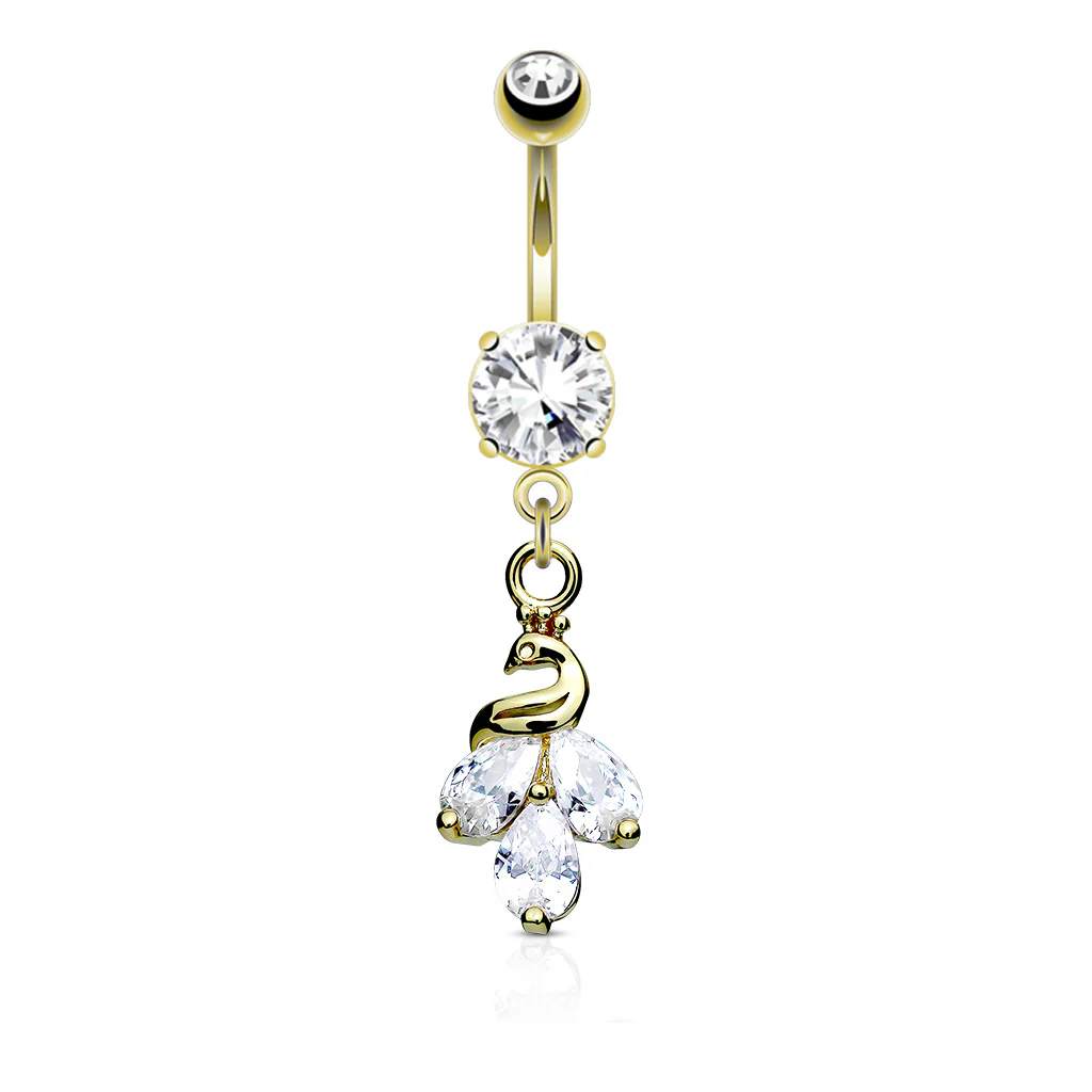 Cluster CZ Peacock Dangle Round Prong Set CZ Belly Button Navel Rings - Image 4