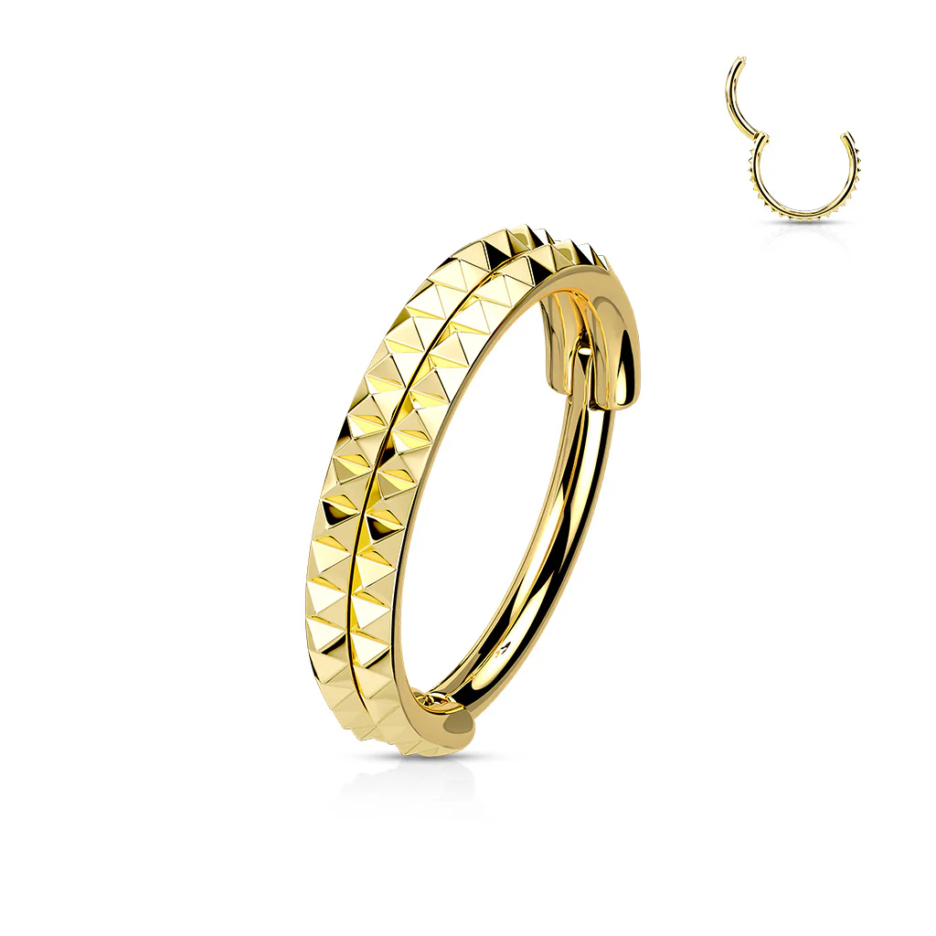 Double Lined Pyramid Cuts Hinged Hoop Segment Rings Nose Septum Ear Cartilage - Image 2