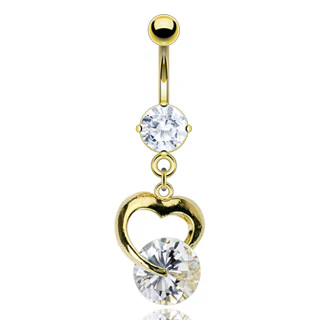 Heart And Gem Dangle 14kt Gold Plated Navel Belly Button Ring