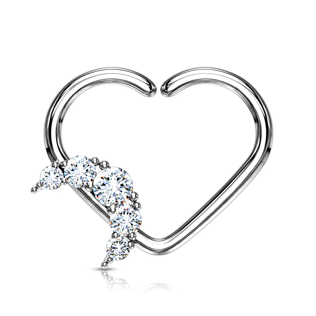 CZ Paved Crescent Heart Shape Ear Cartilage Daith Hoop Helix Tragus Rings - Image 2