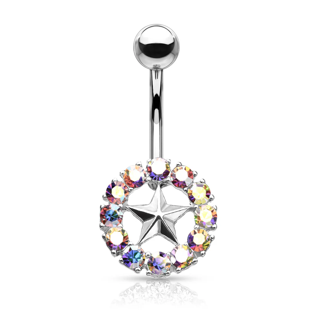 Star With Crystal Surroundings Navel Belly Button Ring - Image 2
