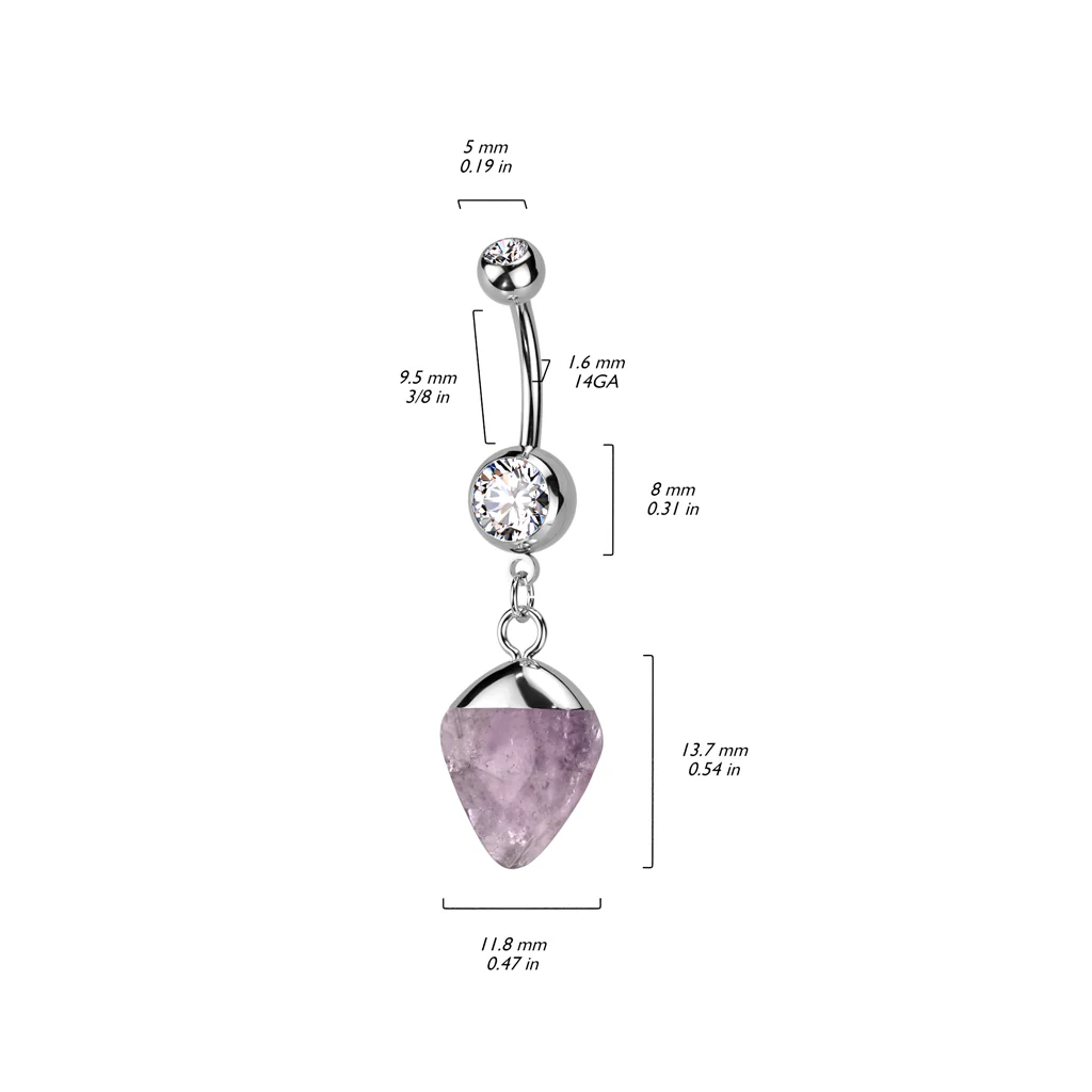 Heart Semi Precious Srone Dangle Belly Button Navel Ring - Image 2