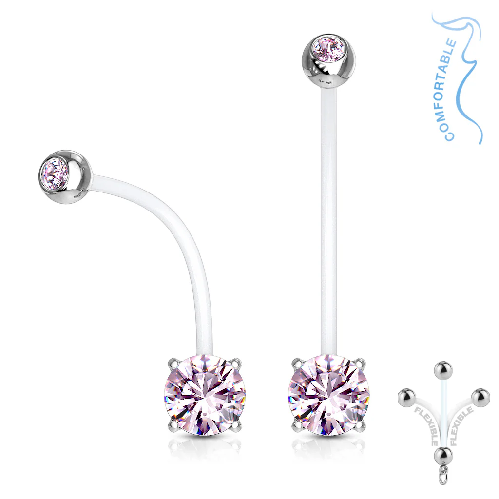 Double CZ Prong Set CZ Pregnancy Bio Flex Barbell Navel Belly Button Ring - Image 5