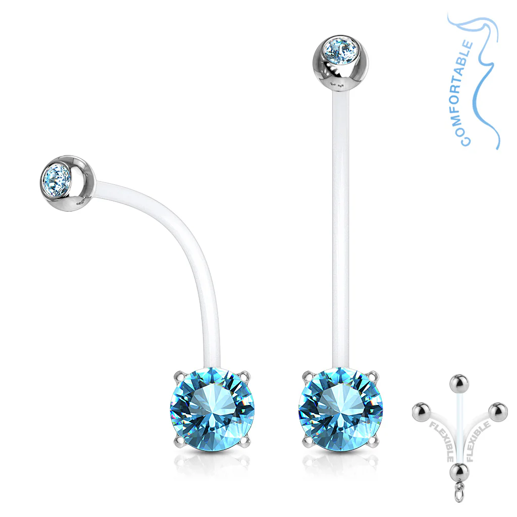 Double CZ Prong Set CZ Pregnancy Bio Flex Barbell Navel Belly Button Ring - Image 6