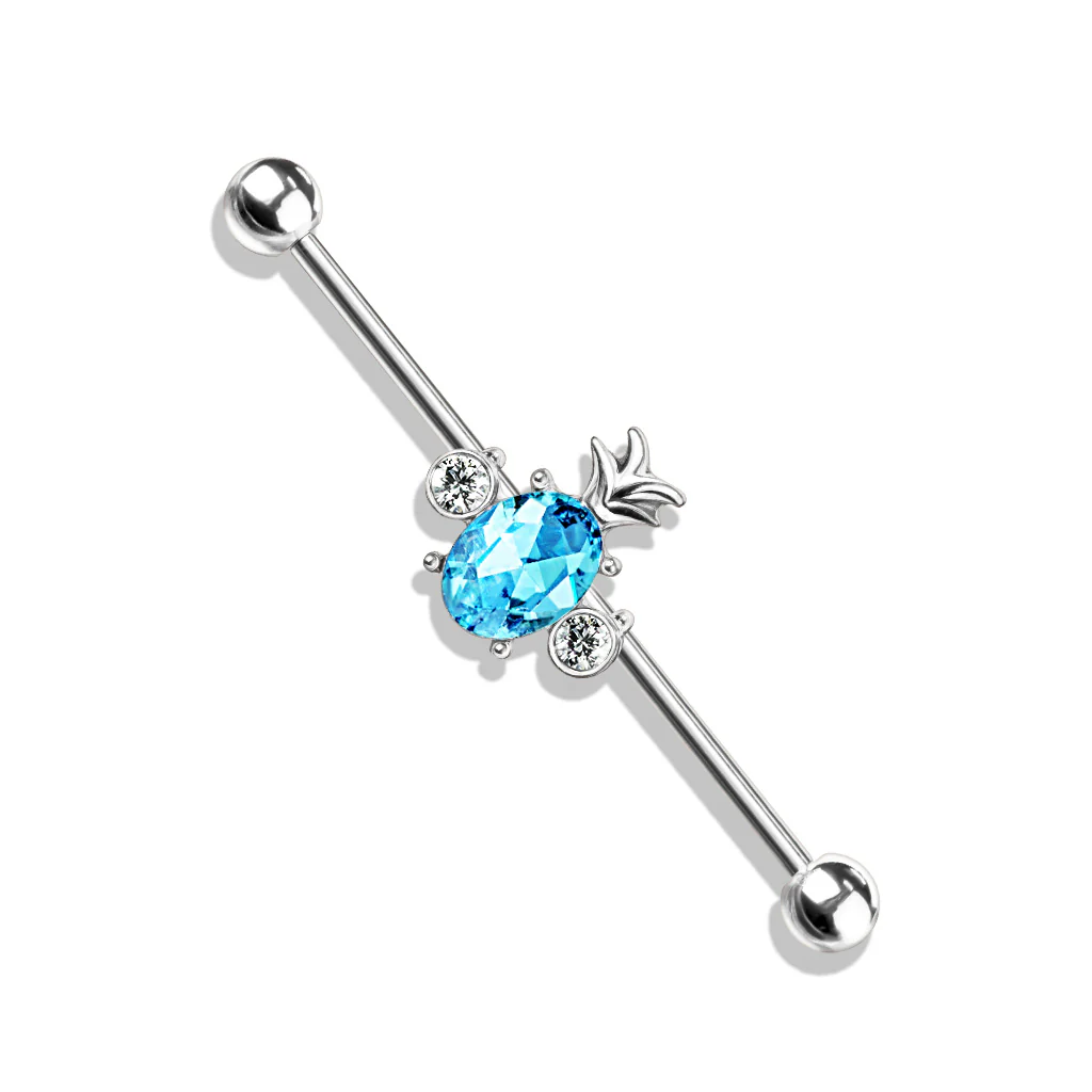 Oval Crystal Pineapple Center Surgical Steel Industrial Barbells - Image 2