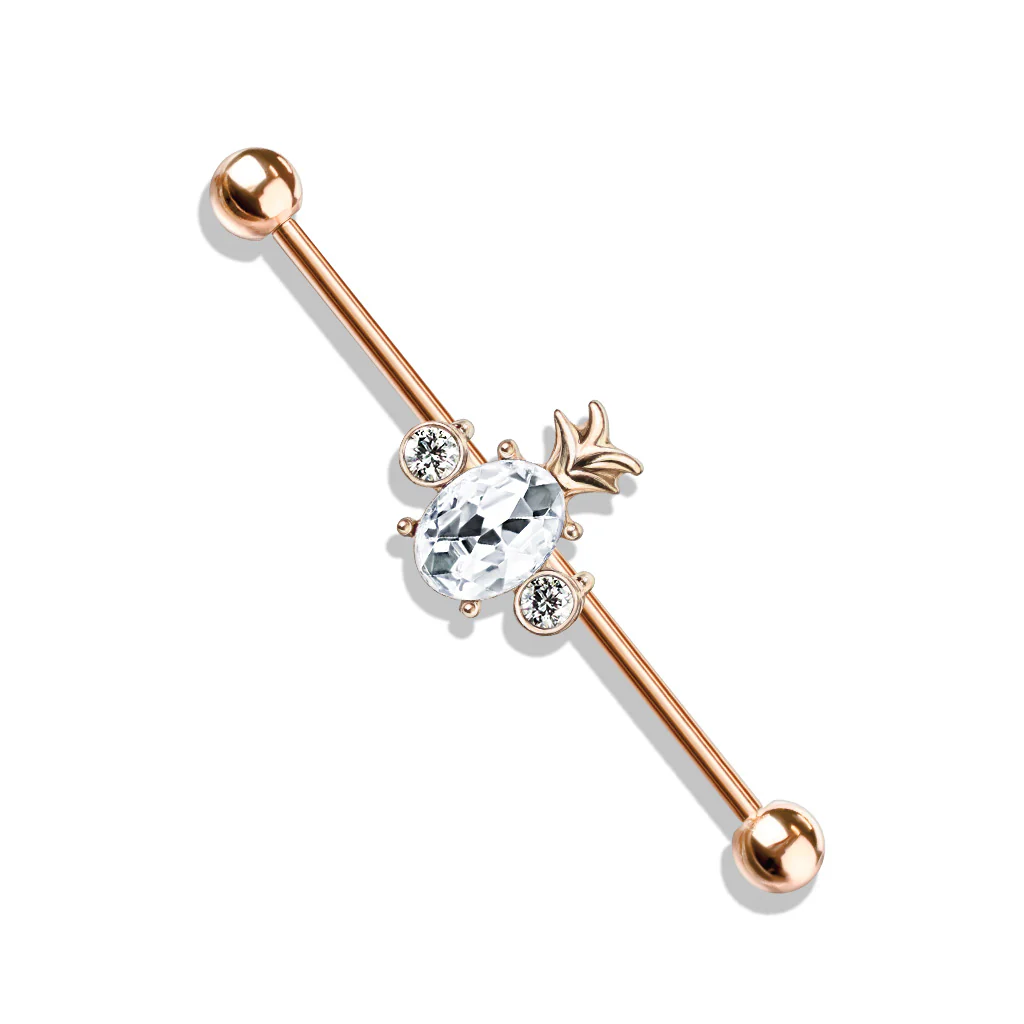 Oval Crystal Pineapple Center Surgical Steel Industrial Barbells - Image 4