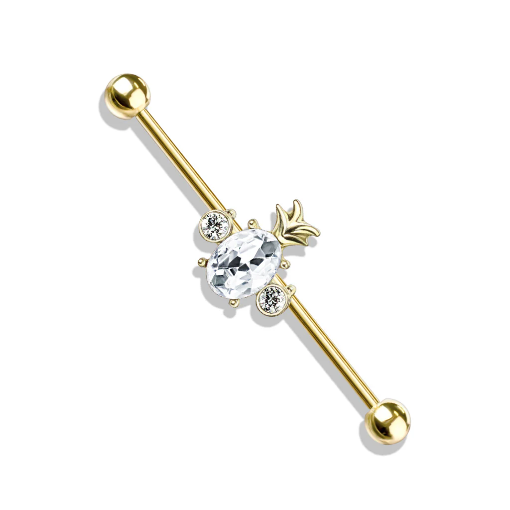 Oval Crystal Pineapple Center Surgical Steel Industrial Barbells - Image 5