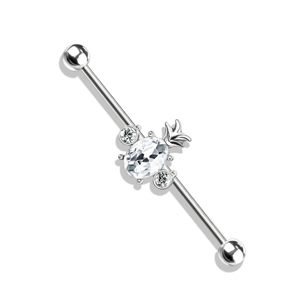 Oval Crystal Pineapple Center Surgical Steel Industrial Barbells - Image 6