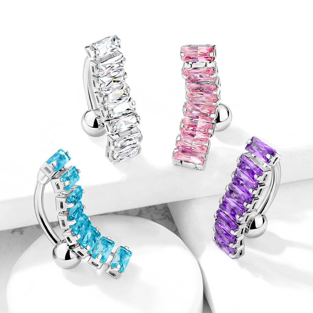 8 Baguette CZ Top Drop Style Navel Belly Button Ring - Image 2