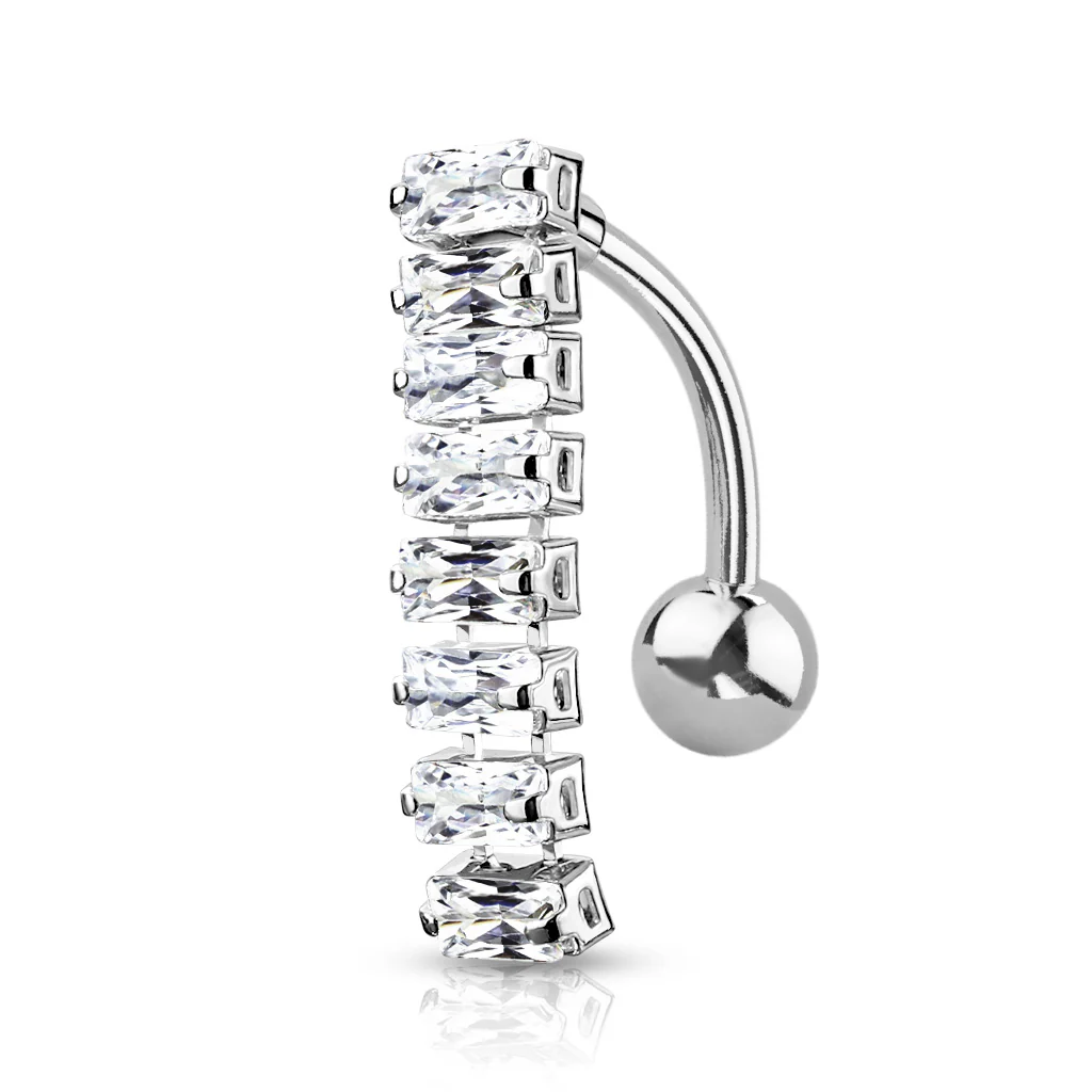 8 Baguette CZ Top Drop Style Navel Belly Button Ring - Image 3