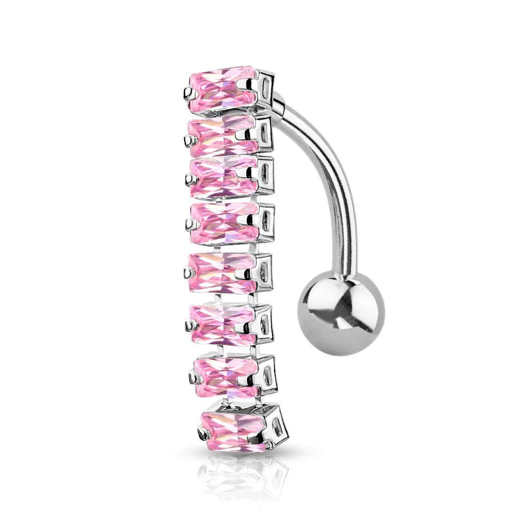 8 Baguette CZ Top Drop Style Navel Belly Button Ring - Image 4