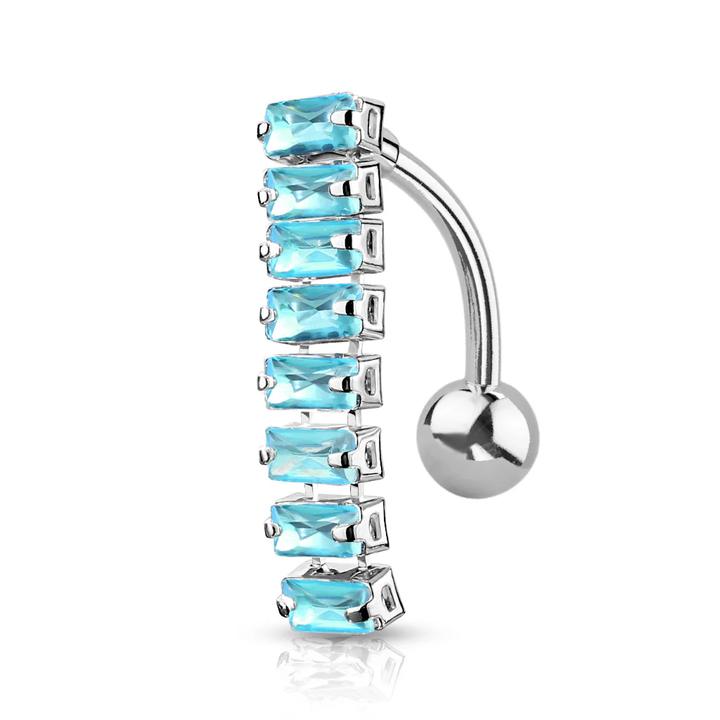 8 Baguette CZ Top Drop Style Navel Belly Button Ring - Image 5