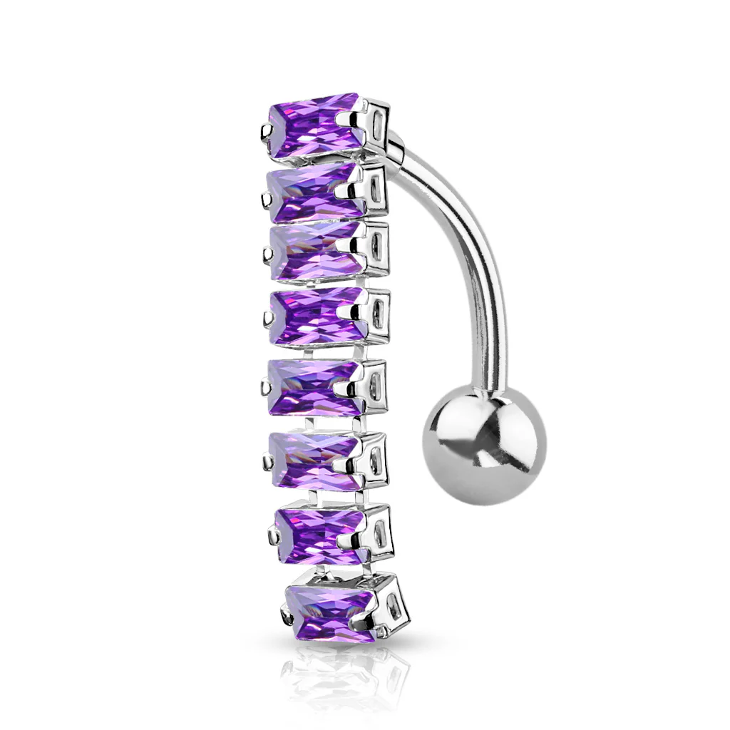 8 Baguette CZ Top Drop Style Navel Belly Button Ring - Image 6