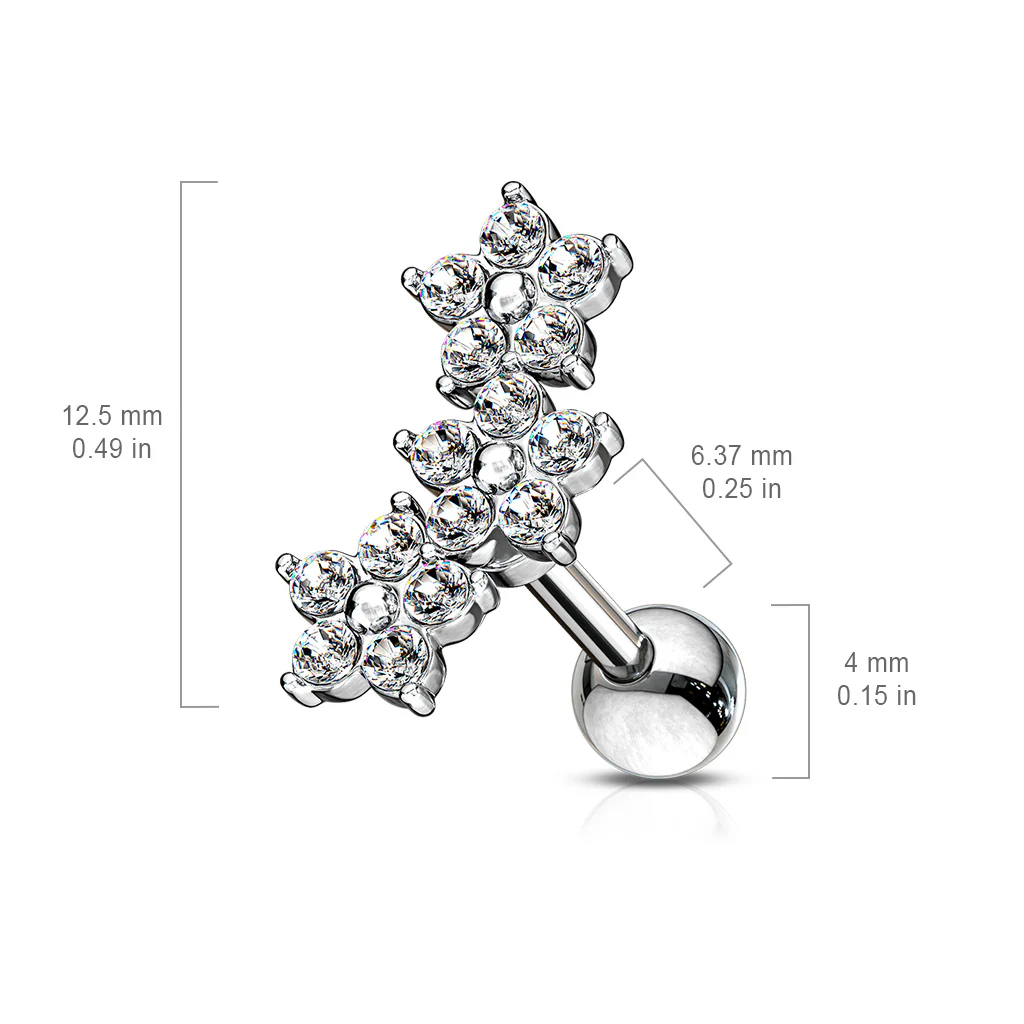 Triple 5 Crystal Flower Cluster Top Ear Cartilage Helix Daith Tragus Barbell Studs - Image 5