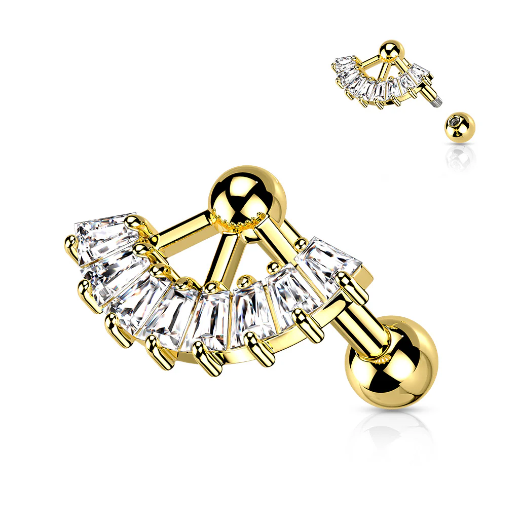 Multi Square CZ Fan Top Ear Cartilage Helix Daith Tragus Barbell Earrings - Image 2