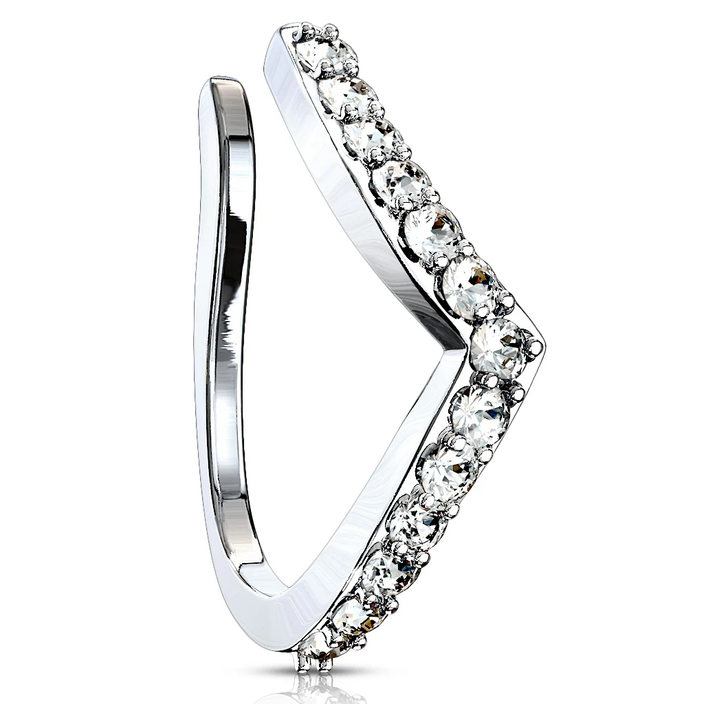 CZ Lined Chevron Non Piercing Nose Ring Ear Clips
