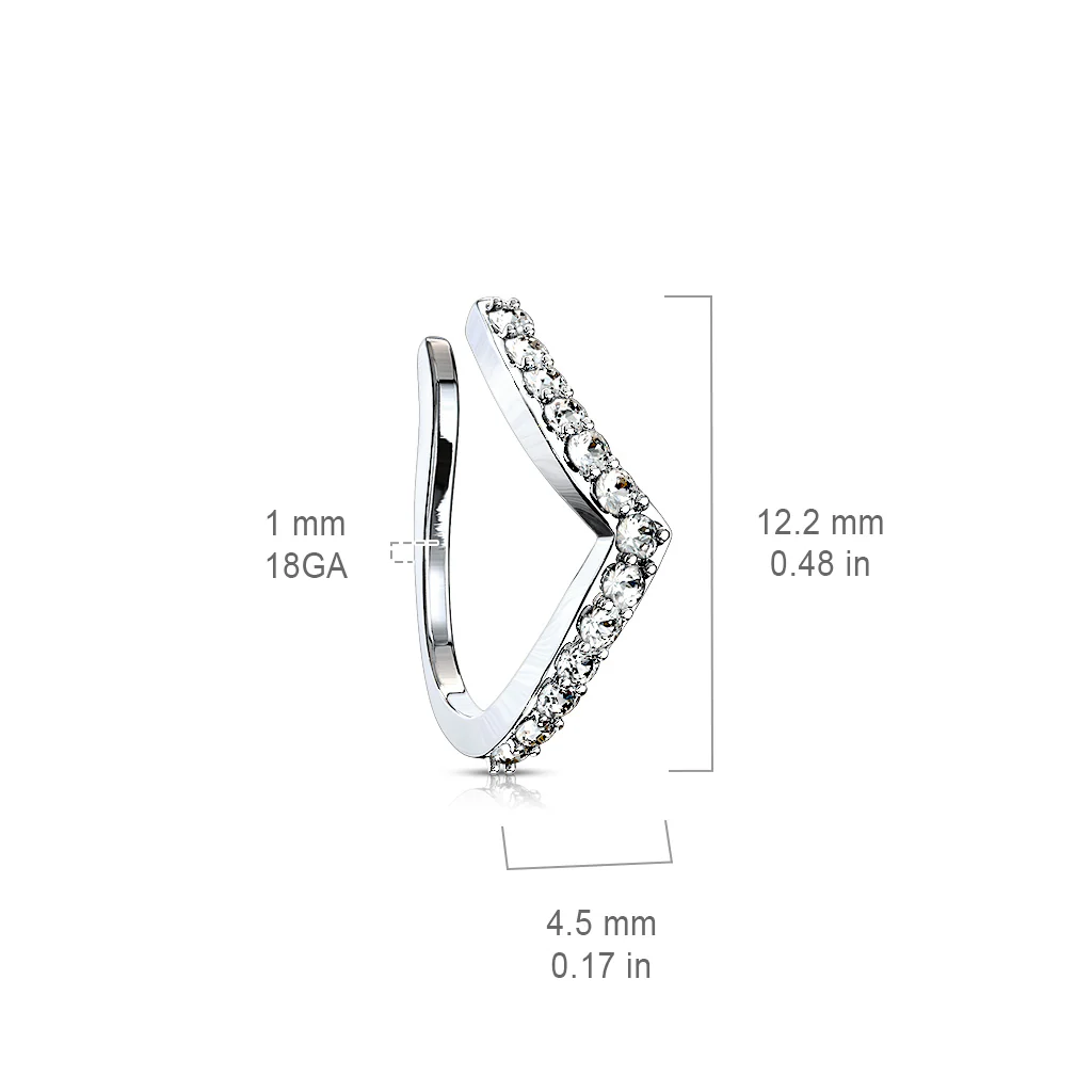 CZ Lined Chevron Non Piercing Nose Ring Ear Clips - Image 4