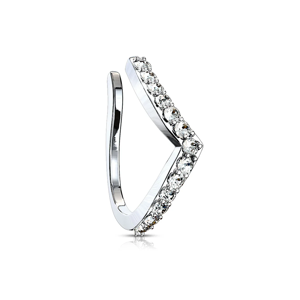 CZ Lined Chevron Non Piercing Nose Ring Ear Clips - Image 5