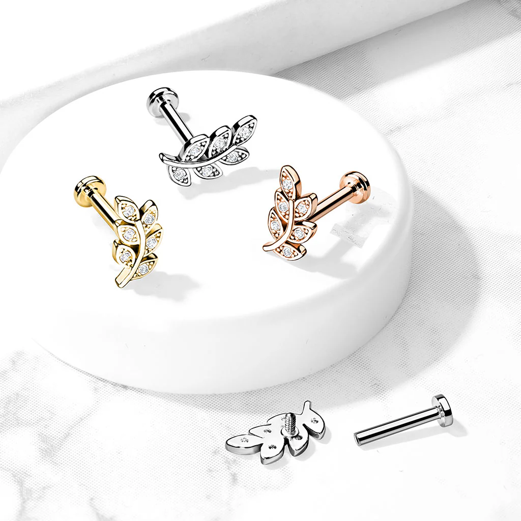 Micro CZ Paved Leaf Labret Tragus Snug Ear Cartilage Helix Studs