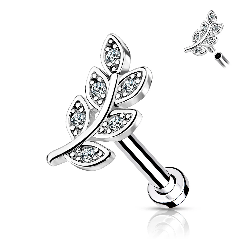 Micro CZ Paved Leaf Labret Tragus Snug Ear Cartilage Helix Studs - Image 6